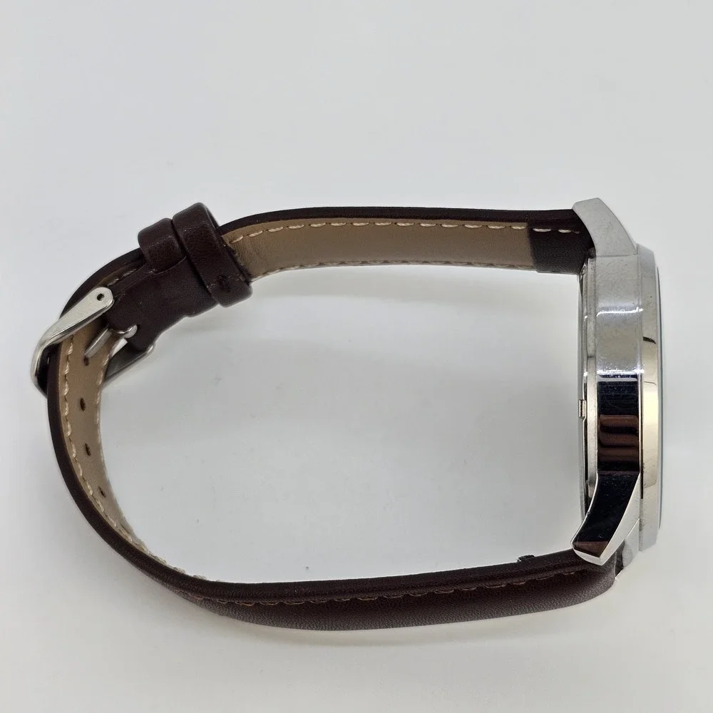Men's Watch 40MM White Dial Day Date New Brown Leather Bands‎ New Battery